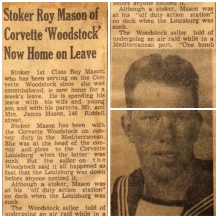 Roy Mason, Stoker, HMCS Woodstock