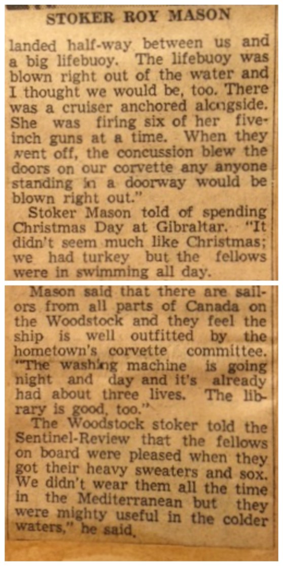 Roy Mason, Stoker, HMCS Woodstock